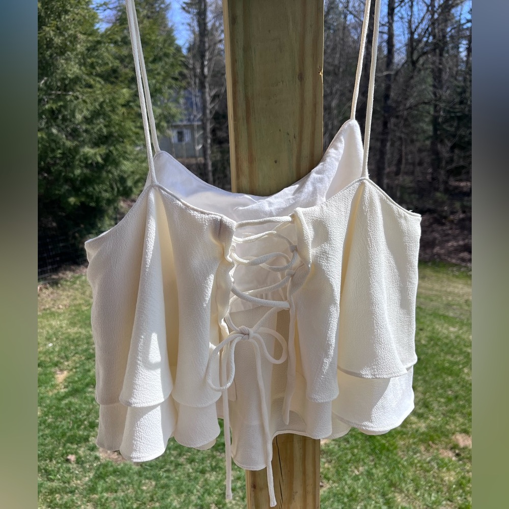 Off white Free People lace back crop top
